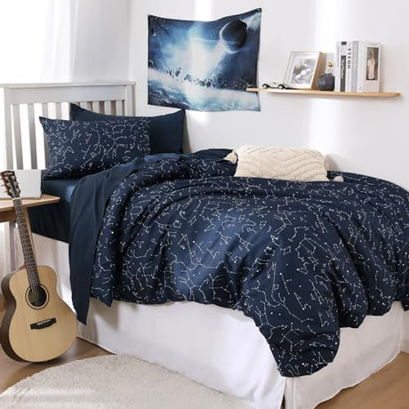 Wake In Cloud - Constellation Duvet Cover Set, Space Witchy Star Celestial Galaxy Astrology for Teen Kids Boys Girls, Soft Lightweight Bedding, 3-Piece, Navy Blue, Twin/Twin XL Size Wake In Cloud