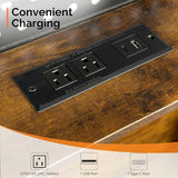 VINGLI Full Size Floating Bed Frame with Headboard, LED Lights & Charging Station, Cozy Velvet Upholstered Headboard, Hidden Storage, Heavy Duty Metal Frame, No Box Spring Needed, Easy Assembly, Black VINGLI