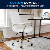 Flash Furniture Whitney Mid-Back Swivel LeatherSoft Desk Chair with Padded Seat and Armrests, Adjustable Height Padded Office Chair, White/Gold Flash Furniture
