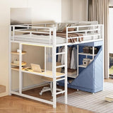 Harper & Bright Designs Loft Bed Full Size with Desk, LED Lights,Charging Station, Full Metal Loft Bed Frame with Wardrobe & Storage Shelve, 12.4" H Safety Guardrail, No Box Spring Needed,White Harper & Bright Designs