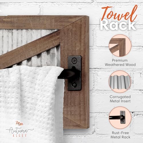 Autumn Alley Farmhouse Rustic Towel Rack Holder - Wood Towel Rack - 24" - Farmhouse Towel Holder for Rustic Bathroom and Farmhouse Kitchen Style Décor - Wall Mounted, Rustic Towel Bar