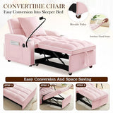 SLEERWAY 3-in-1 Convertible Futon Sofa Bed Chair, Multi-Functional Sleeper Chair Bed with Pull Out Couch and Adjustable Backrest, Modern Velvet Chaise Lounge Armchair for Living Room Bedroom, Pink SLEERWAY