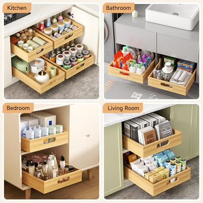 1PCS Pull Out Cabinet Organizer, Bamboo Wood Slide Out Drawers for Kitchen Cabinets,Heavy Duty Sliding Drawers for Cabinets,Adhesive Nano Film Shelves Drawers for Home (16.54" D x 11.82" W x  - WoodArtSupply