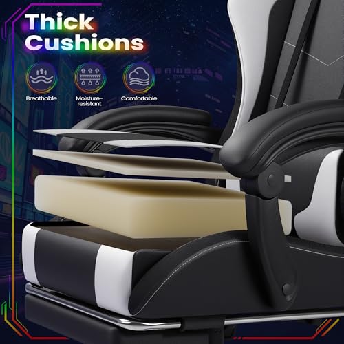 Homall Gaming Chair, Video Game Chair with Footrest and Massage Lumbar Support, Ergonomic Computer Chair Height Adjustable with Swivel Seat and Headrest (RGB Lvory) Homall