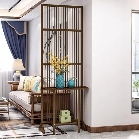 Entrance Hall Room Divider, Wood Privacy Screens with Shelves, Freestanding Room Partition Post Decorative Separation Decor for Teahouse Coffee Shop (Brown, 28in/71cm) ZGZCQDSL
