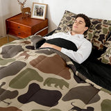 Erosebridal Deer Bear 7 Piece Bedding Set Twin Camo Comforter Set with Sheets Hound Turkey Wolf Army Print Bed in a Bag Brown Farmhouse Camouflage for Kids Boys Girls Erosebridal