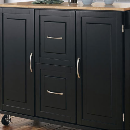 Pemberly Row Modern/Contemporary Wood Kitchen Cart in Black