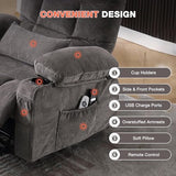 Ultra Wide Power Lift Recliner Chair for Elderly,Rotating Lounge Chair with Hot Massage Heating and Auxiliary Standing Function,Oversized Lazyboy Single Sofa with Cup Holder for Living Room (Grey) Anwick