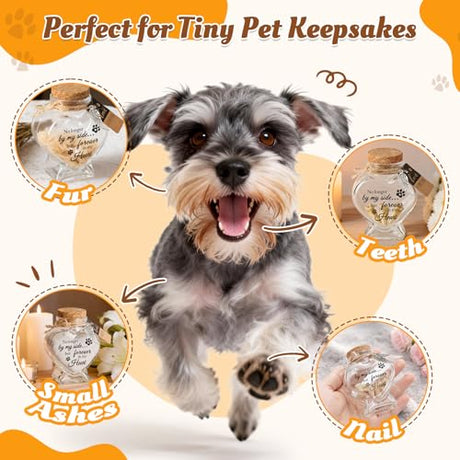 BluBrk Pet Fur Keepsake Jar-Pet Memorial Gift for Loss of Dog or Cat, Heart-Shaped Glass Pet Hair Keepsake Bottle, Dog Fur Keepsake & Cat Fur Keepsake, Printed Quote Forever in My Heart” BluBrk