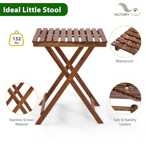 VICTORY RELAX Bistro Table and Chairs Set of 3, Folding Acacia Wood Patio Bistro Set with Square Table, Suitable for Balcony, Garden, Poolside, Yard, Camping VICTORY RELAX