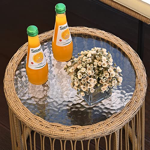 YITAHOME 3 Pieces Patio Furniture Set, Outdoor Wicker Conversation Sectional L-Shaped Sofa with 4 Seater for Backyard, Porch, Boho Detachable Lounger with Cushions and Coffee Table - Beige YITAHOME