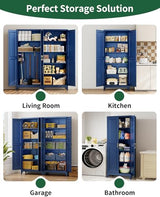 75" Tall Metal Storage Cabinet with 2 Doors and 4 Adjustable Shelves, Heavy Duty Steel Pantry Cabinet for Garage, Home Office, Kitchen and Laundry Room, Freestanding Utility Cupboard,Blue METALOONG