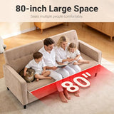 Culect 80" L Futon Sofa Bed, 3-in-1 Adjustable Futon Bed for Sitting or Reclining, Suitable for Living Room, Studies and Small Space, Linen Fabric, Beige Culect