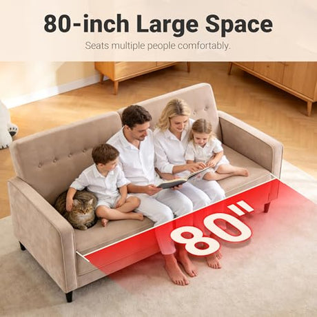 Culect 80" L Futon Sofa Bed, 3-in-1 Adjustable Futon Bed for Sitting or Reclining, Suitable for Living Room, Studies and Small Space, Linen Fabric, Beige Culect