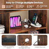 Giantex Large Record Player Stand with Charging Station, Turntable Stand Holds Up to 300 Albums, Record Player Table with Raised Leg, Vinyl Record Storage for Living Room (Rustic Brown) Giantex