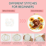Zhenqing Labrador Embroidery Kit for Beginners, Pre-Printed 29x29cm Circular Cotton Fabric with 20cm Hoop, Cute Dog with Sunflowers Design for Home Decor (C0215)