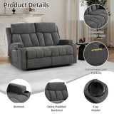 CANMOV Manual Recliner Sofa Set, Fabric Home Theater Seating with Side Pockets and Cup Holders, 2 Seat Reclining Couch for Living Room, Office, Dark Grey