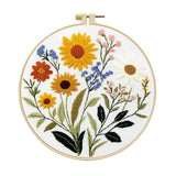 Zhenqing Sunflower and Daisy Embroidery Kit for Beginners, Rustic Floral Craft Set with 20cm Hoop, Printed Pattern on 29x29cm Cotton Fabric, DIY Garden Wall Art (C0127)