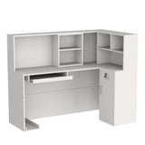 Homsee Reception Desk L-Shaped Office Desk with Counter, 1 Door Storage Cabinet, 1 Lockable Drawer, Hutch Shelf & Keyboard Tray, White Homsee