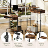 CHOEZON Computer Desk, Standing Desk on Wheels, Rolling Desk with Charging Station, Height-Adjustable Laptop Desk, for Living Room, Home Office, Rustic Brown and Black TDN08UBF CHOEZON