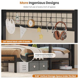 DICTAC Twin Over Twin Bunk Bed with 8 Storage Drawers and Led Lights Metal Bunk Beds with Storage Headboard and Charging Station,L-Shaped bunk Bed for Kids/Teen with Safety Guardrail and Ladder,Black DICTAC