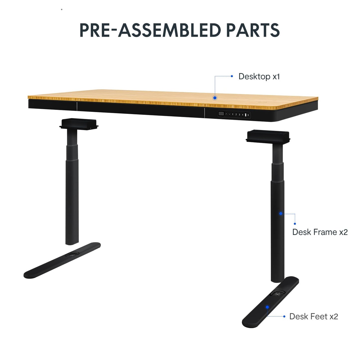 SANODESK Standing Desk with Drawer,Dual Motor 3 Stage Electric Height Adjustable Home Office Desk with Storage & Wireless Charging, 55 inch Bamboo Tabletop/Black Frame