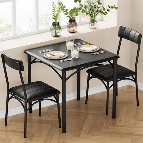 OUTGOODS 2-Person Dining Table Set (3 Pieces) - Square Kitchen Table with Upholstered Chairs | Ideal Small Space Dining Set for Apartments, Studios | Compact Kitchen Dining Set for 2 Adults/Kids OUTGOODS