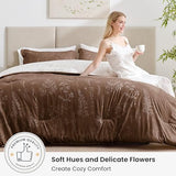 Love's cabin Chocolate Full Comforter Set - Full Size Comforter Set, 3 Pieces Cute Floral Bedding Sets for All Seasons,1 Soft Reversible Botanical Flowers Comforter and 2 Pillow Shams Love's cabin