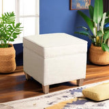 Homepop Home Decor | K7342-F2067 | Classic Square Storage Ottoman with Lift Off Lid | Ottoman with Storage for Living Room & Bedroom, Cream Woven HomePop