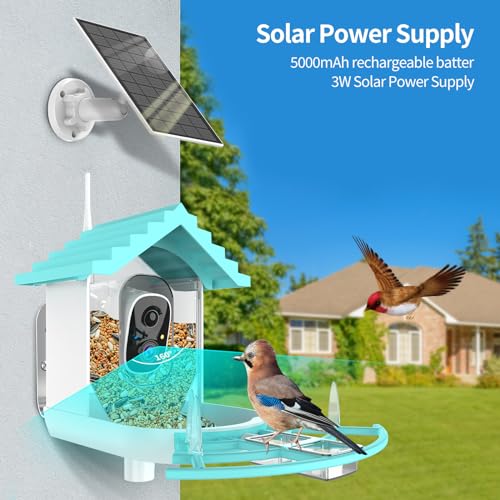 Smart Bird Feeder with Camera,Solar Powered, Ai Identify Wild Bird Watching Camera,Auto Capture Bird Videos Instant Notifications,Ideal Gifts for Bird Lovers Vatjubi