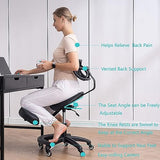 TUJOBA Modern Ergonomic Saddle Seat Kneeling Chair with Backrest, 360 Degrees Swivel Mobile Angled Posture Stool for Office, Black Leather TUJOBA
