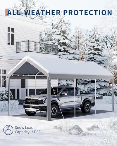 10x20 ft Carport Car Port Canopy with PE Fabric and Galvanized Steel Frame,Outdoor Shelter Waterproof & UV Protected with Windproof Ropes,Ideal for All-Season Tarp for Car, Truck,Grey. ElfinAura