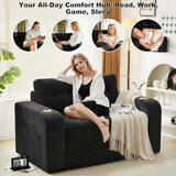 55" Convertible Sofa Bed, 2 in 1 Futon Sofa Bed with Storage Pockaets, Folding Couch Bed with Cup Holders, Boneless Loveseat Sleeper Sofa, Fold Out Floor Couch for Living Room Bedroom Lounge (Black) Hretanant