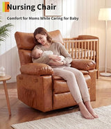 GarveeHome Leather Recliner Chair - Heat and Massage, Swivel Rocker Manual Recliner for Adults, Lazy Rocking Chair with Comfort Arms and Back Single Sofa for Living Room