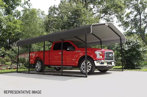 Arrow Carports Galvanized Steel Carport, Full-Size Metal Carport Kit, 12' x 29' x 7', Charcoal Arrow