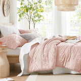 Comfort Spaces Comforter for Queen Size Bed, Geometric Diamond Tufted Boho Comforter Set Queen, All Season Lightweight Bedding Set, Matching Sham, Full/Queen Pink 3 Piece Comfort Spaces