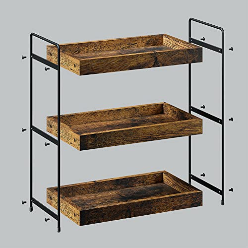 SANRETAHO Rustic Brown 3-Tier Wooden Bathroom and Kitchen Organiser Shelf SANRETAHO
