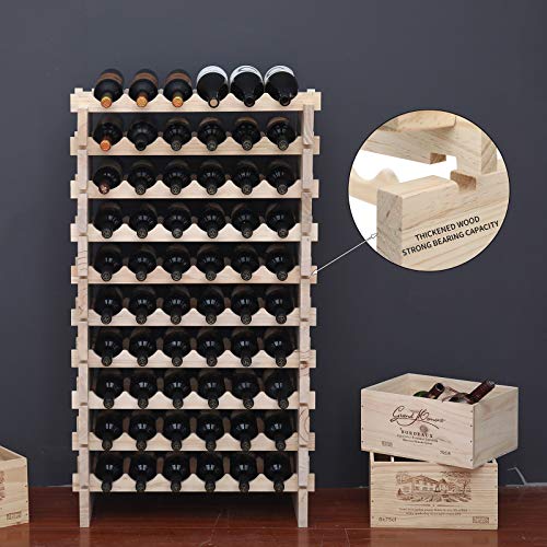 fdjamy Wine Rack Solid Wood Stackable Storage Wooden Wine Rack Wine Cabinet (60 Bottles, Natural Color) - WoodArtSupply