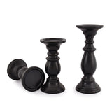 SAMHITA Set of 3 Farmhouse Mango Wood Candle Holders, in Black Finish for Table Centerpiece Candle for Any Room Decor Samhita