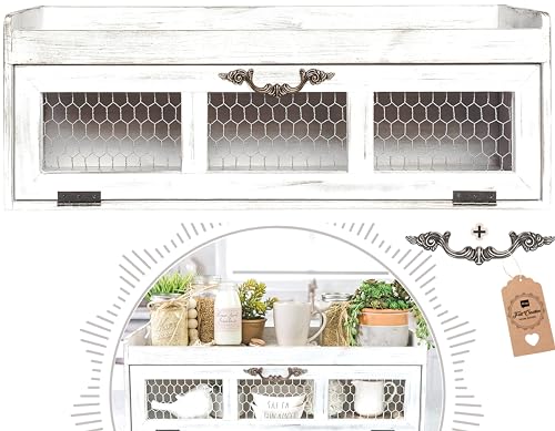 Rustic White Chicken Wire Countertop Shelving Organizer for Farmhouse Kitchen and Bathroom