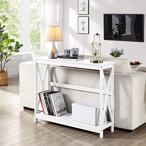 Yaheetech Wood Entryway Table, Console Table for Entryway, 2-Tier Sofa Table Accent Table w/Storage Shelf for Living Room, Hall, Foyer, White Yaheetech