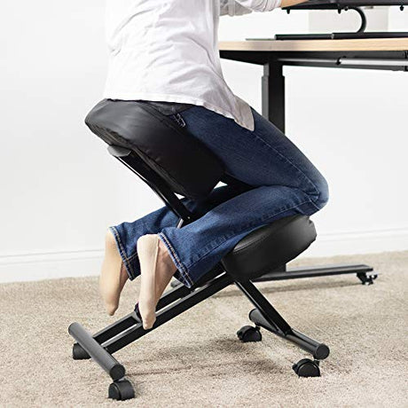 Ergonomic Kneeling Chair, Adjustable Stool for Home and Office - Improve Your Posture with an Angled Seat - Thick Comfortable Moulded Foam Cushions - Brake Casters DRAGONN