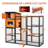 PETSFIT Large Catio Outdoor Cat Enclosure with Waterproof PVC Roof, 4 Larger Platforms and 2 Private Resting Rooms, Orange Large Cat Catio Outdoor, Spacious Shelter for Cats,Kitties & Small Animal Petsfit