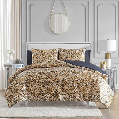 Juicy Couture Twin/Twin XL Leopard Satin Comforter Set - Cheetah Print 2-Piece Machine Washable Reversible Animal Print Bedding Comforter and Sham Set Juicy Couture