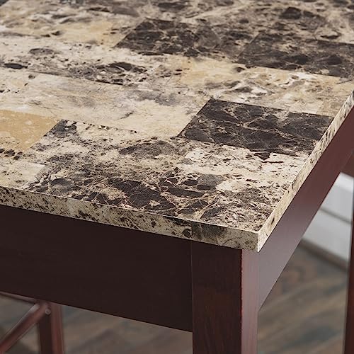 Linon Brown 3-Piece Table Faux Marble Tavern Set, 42" w x 22.25" d x 36" h - WoodArtSupply