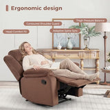 ANJ Manual Recliner Chair for Adults, Velvet Reclining Chair with Padded Arms and Overstuffed Backrest, Single Recliner Sofa for Living Room, Dark Brown