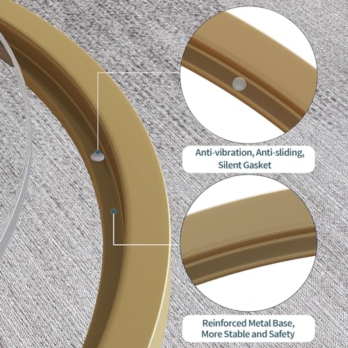 SAYGOER Small Glass Coffee Table Round Gold Coffee Table for Small Space Modern Simple Center Table with Gold Frame for Living Room Home Office, Easy Assembly SAYGOER