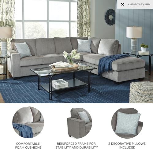 Signature Design by Ashley Altari Urban Right-Arm Facing 2-Piece Sleeper Sectional with Chaise, Loose Seat Cushions, 2 Throw Pillows and Bi-Fold Memory Foam Mattress, Full, Light Gray Signature Design by Ashley
