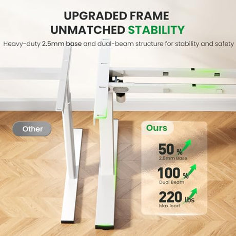 DeskShow Electric Standing Desk Adjustable - 60x28 Inch Sit Stand Desk with 1 Inch Thick Tabletop, Double Beam Frame, 3 Memory Height Adjustment, Cable Management for Home Office DeskShow