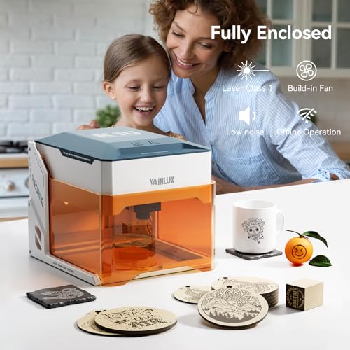 WAINLUXPRO K10 Laser Engraving Machine,0.01mm Accuracy 3000mwLaser Engraver, 80 * 80 Engraving Area,WiFi Connection,DIY Tools for Wood, Leather, Laser Class1,Offline Engraving,Grabadora Láser WAINLUXPRO